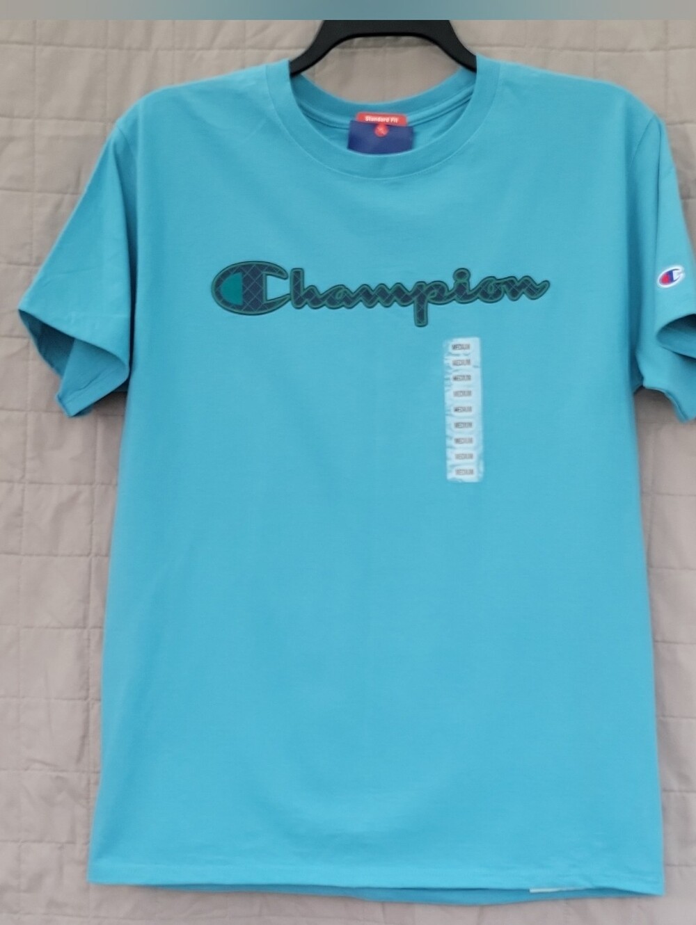 NWT Champion Fit Men's Blue Graphic Logo Crew Neck Short Sleeve T-Shirt Size M